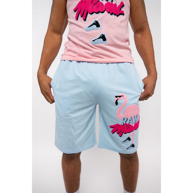 Men Flamingo Chenille Cotton Shorts - Rawyalty Clothing