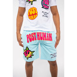 Men Post Human Vs The World Chenille Cotton Shorts - Rawyalty Clothing