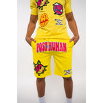 Men Post Human Vs The World Chenille Cotton Shorts - Rawyalty Clothing
