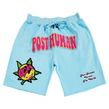 Men Post Human Vs The World Chenille Cotton Shorts - Rawyalty Clothing