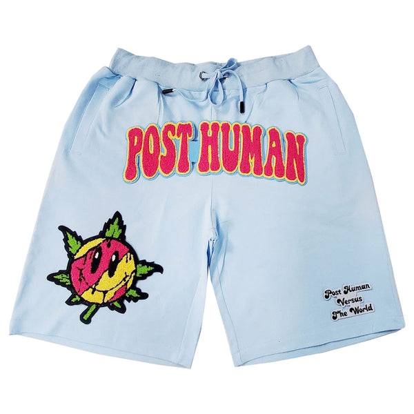Men Post Human Vs The World Chenille Cotton Shorts - Rawyalty Clothing