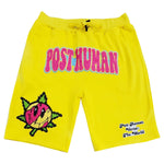 Men Post Human Vs The World Chenille Cotton Shorts - Rawyalty Clothing