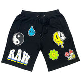 Men Smiley Drip Puff Print Cotton Shorts - Black - Rawyalty Clothing