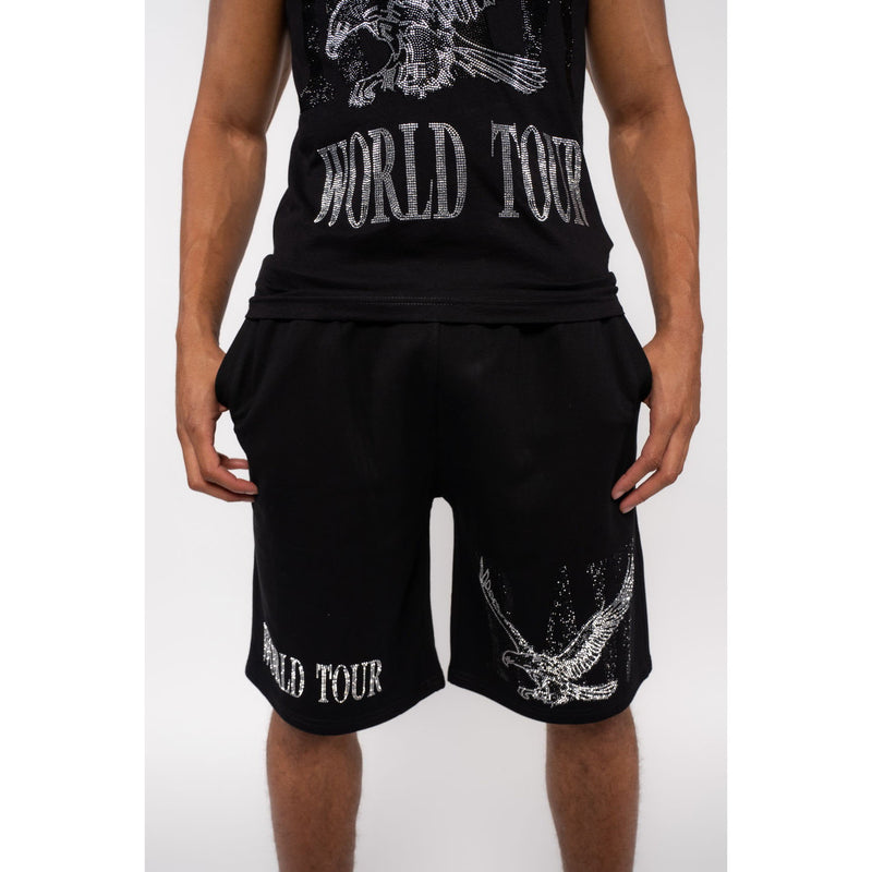 Men RAW World Tour Black Bling Cotton Shorts - Rawyalty Clothing
