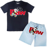 Men RAW Bulldog Chenille Crew Neck T-Shirts and Cotton Shorts Set - Rawyalty Clothing