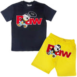 Men RAW Bulldog Chenille Crew Neck T-Shirts and Cotton Shorts Set - Rawyalty Clothing