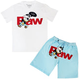 Men RAW Bulldog Chenille Crew Neck T-Shirts and Cotton Shorts Set - Rawyalty Clothing