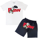 Men RAW Bulldog Chenille Crew Neck T-Shirts and Cotton Shorts Set - Rawyalty Clothing