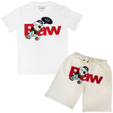 Men RAW Bulldog Chenille Crew Neck T-Shirts and Cotton Shorts Set - Rawyalty Clothing