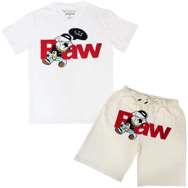 Men RAW Bulldog Chenille Crew Neck T-Shirts and Cotton Shorts Set - Rawyalty Clothing