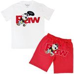 Men RAW Bulldog Chenille Crew Neck T-Shirts and Cotton Shorts Set - Rawyalty Clothing