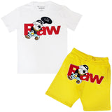 Men RAW Bulldog Chenille Crew Neck T-Shirts and Cotton Shorts Set - Rawyalty Clothing