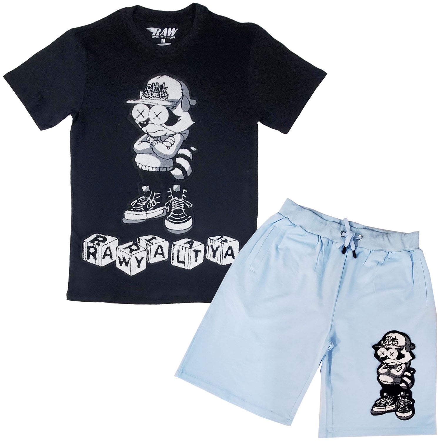 Men Cash Addicted Chenille Crew Neck T-Shirts and Cotton Shorts Set - Rawyalty Clothing