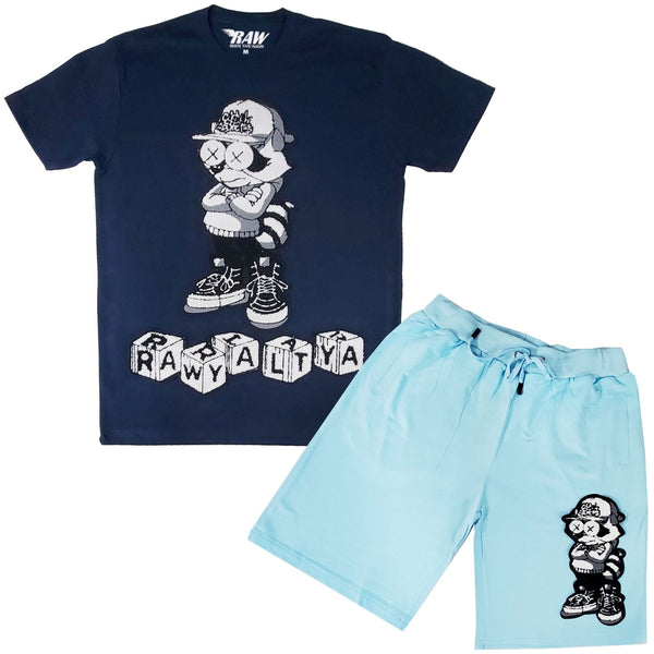 Men Cash Addicted Chenille Crew Neck T-Shirts and Cotton Shorts Set - Rawyalty Clothing