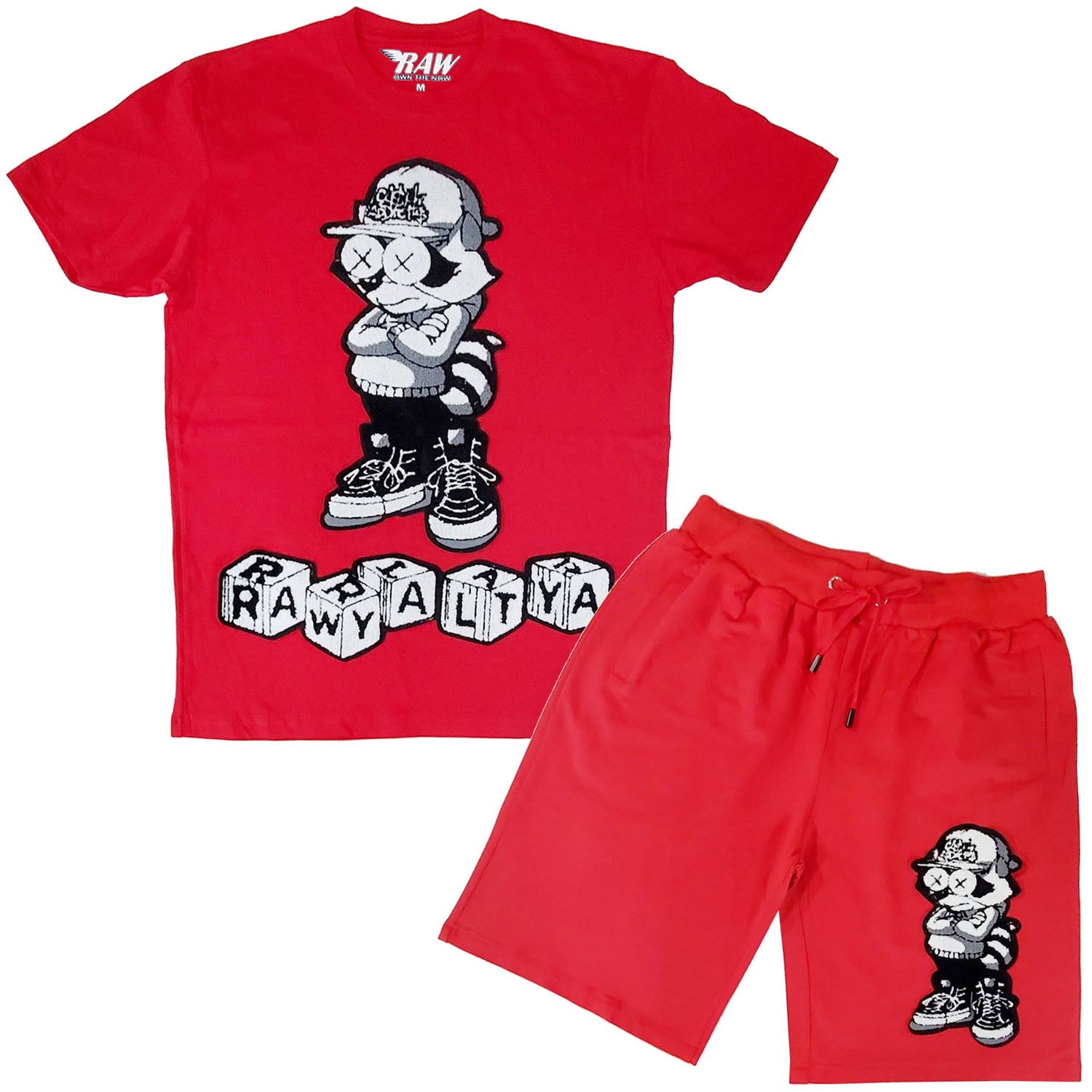 Men Cash Addicted Chenille Crew Neck T-Shirts and Cotton Shorts Set - Rawyalty Clothing