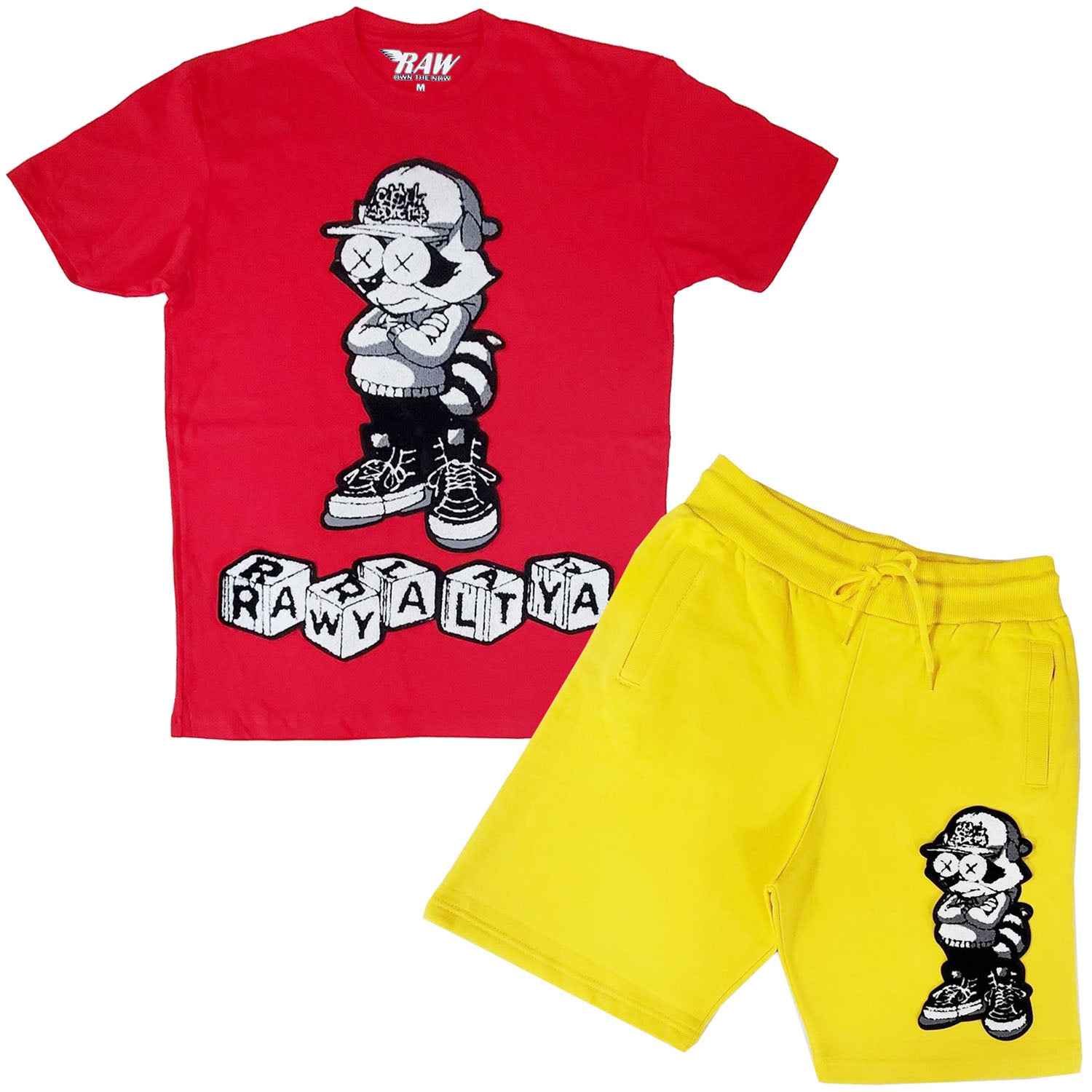 Men Cash Addicted Chenille Crew Neck T-Shirts and Cotton Shorts Set - Rawyalty Clothing