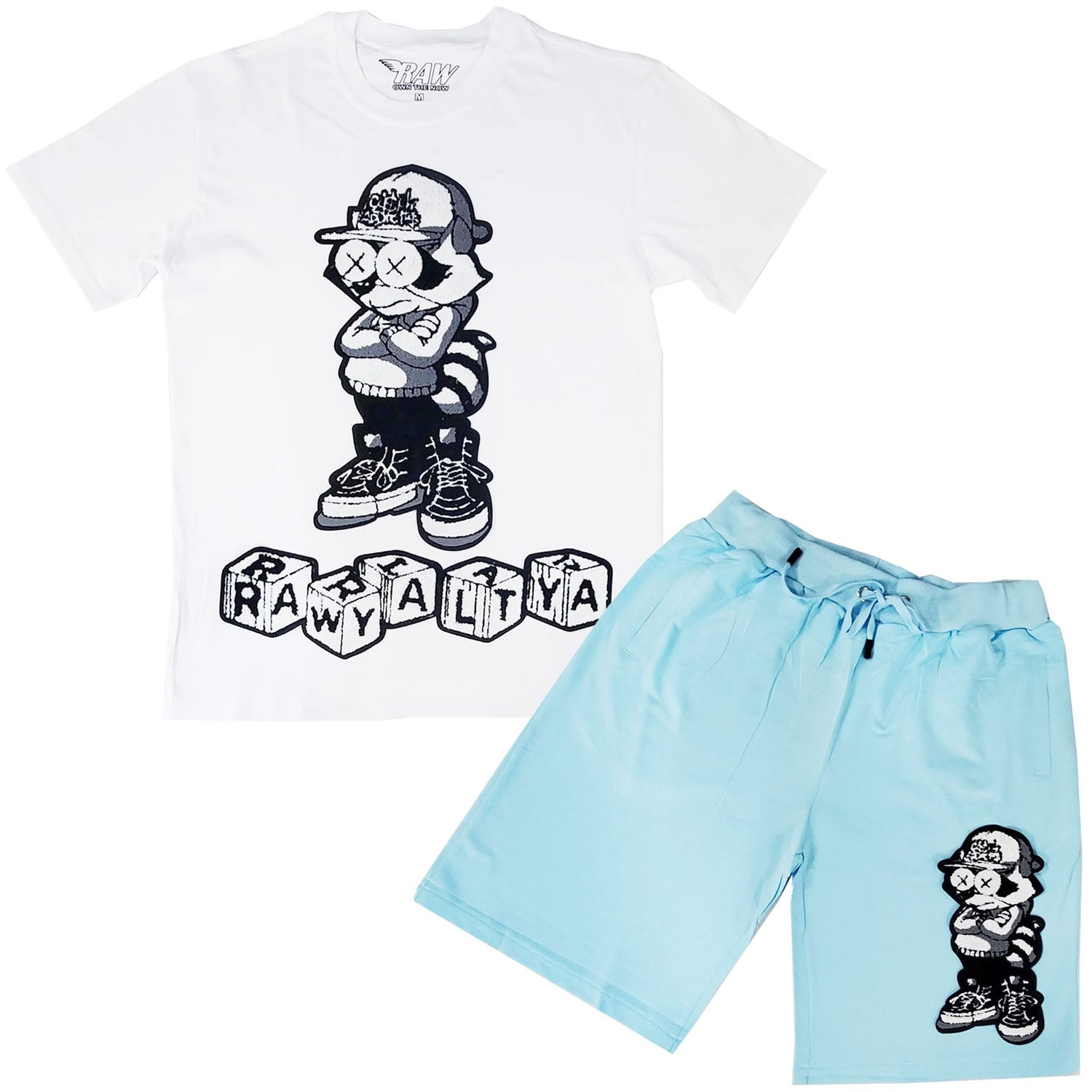 Men Cash Addicted Chenille Crew Neck T-Shirts and Cotton Shorts Set - Rawyalty Clothing