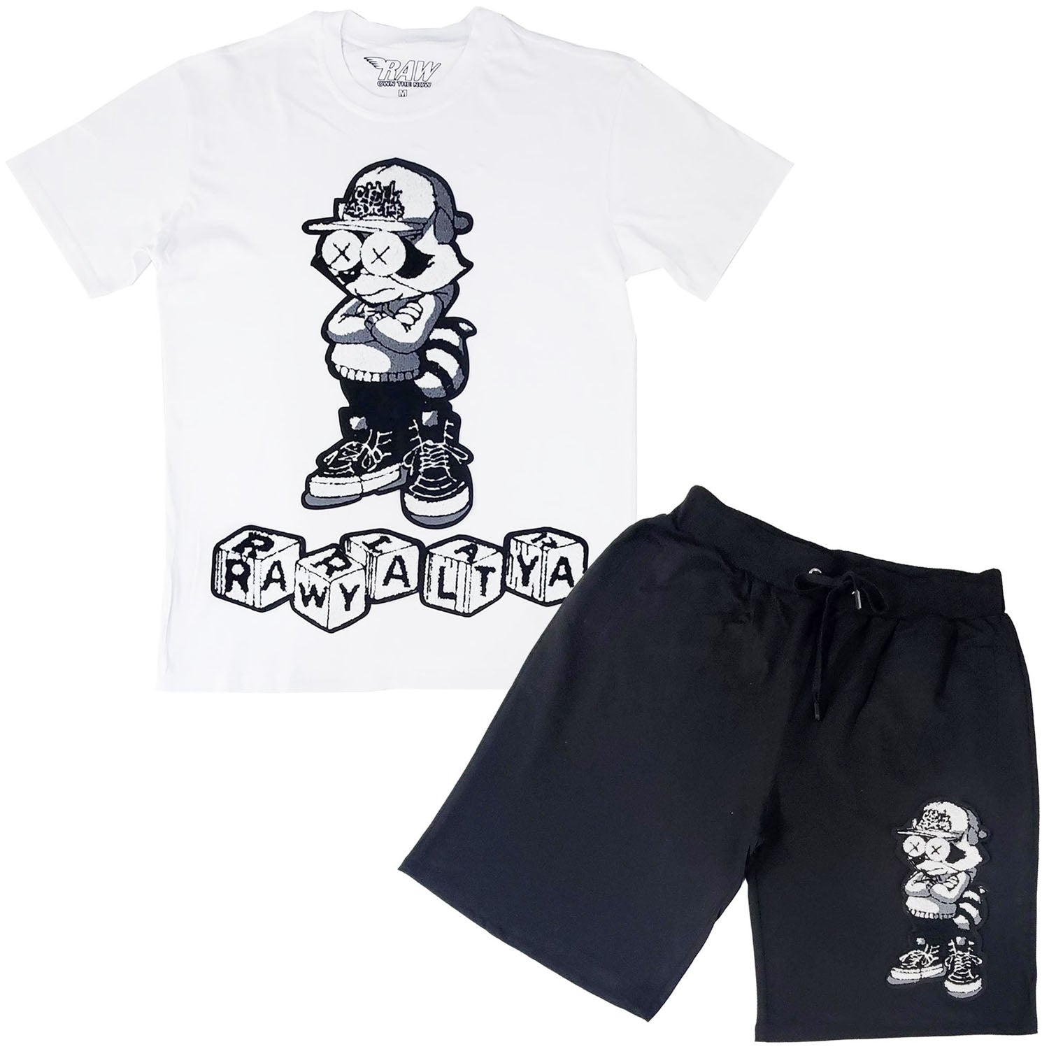 Men Cash Addicted Chenille Crew Neck T-Shirts and Cotton Shorts Set - Rawyalty Clothing