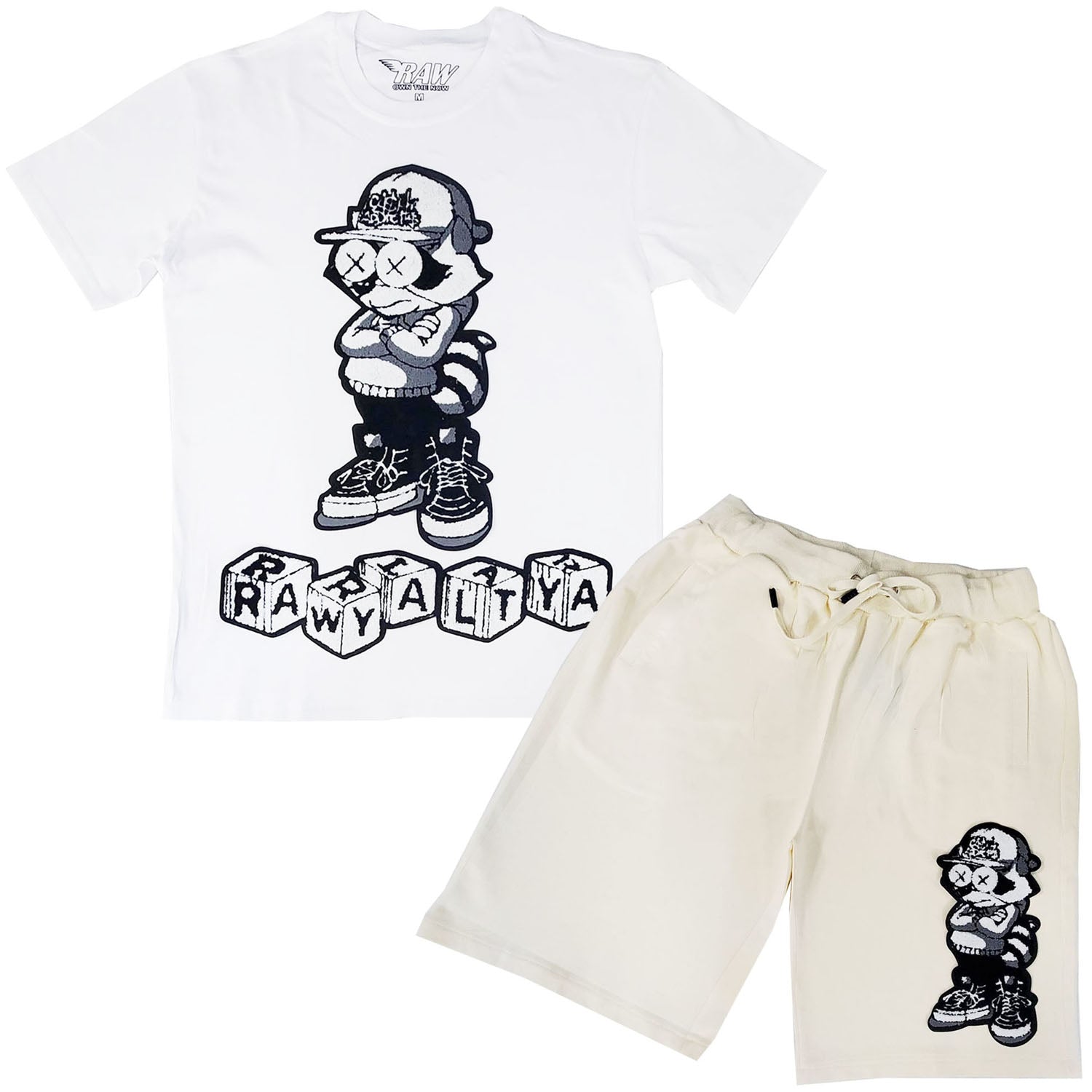 Men Cash Addicted Chenille Crew Neck T-Shirts and Cotton Shorts Set - Rawyalty Clothing