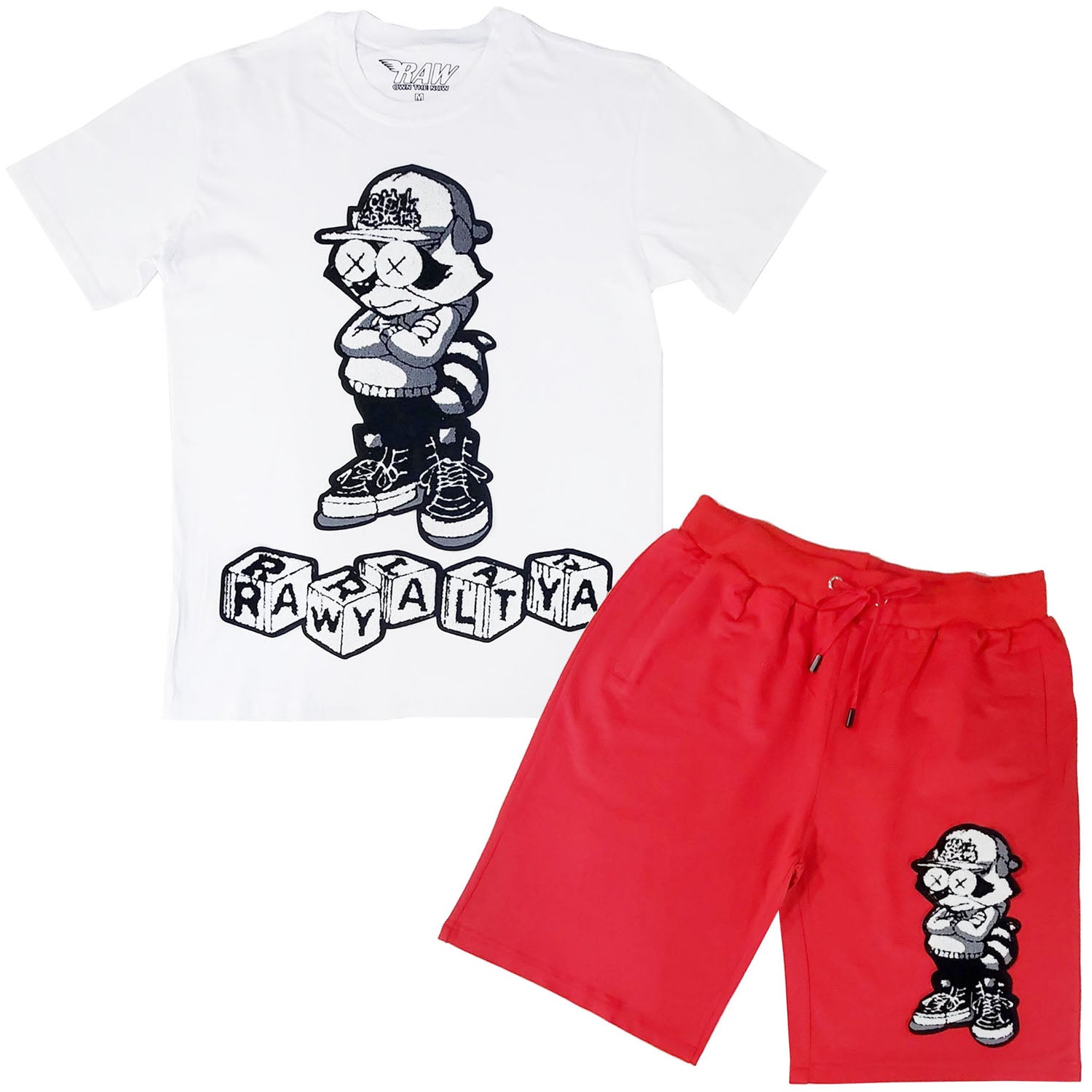 Men Cash Addicted Chenille Crew Neck T-Shirts and Cotton Shorts Set - Rawyalty Clothing