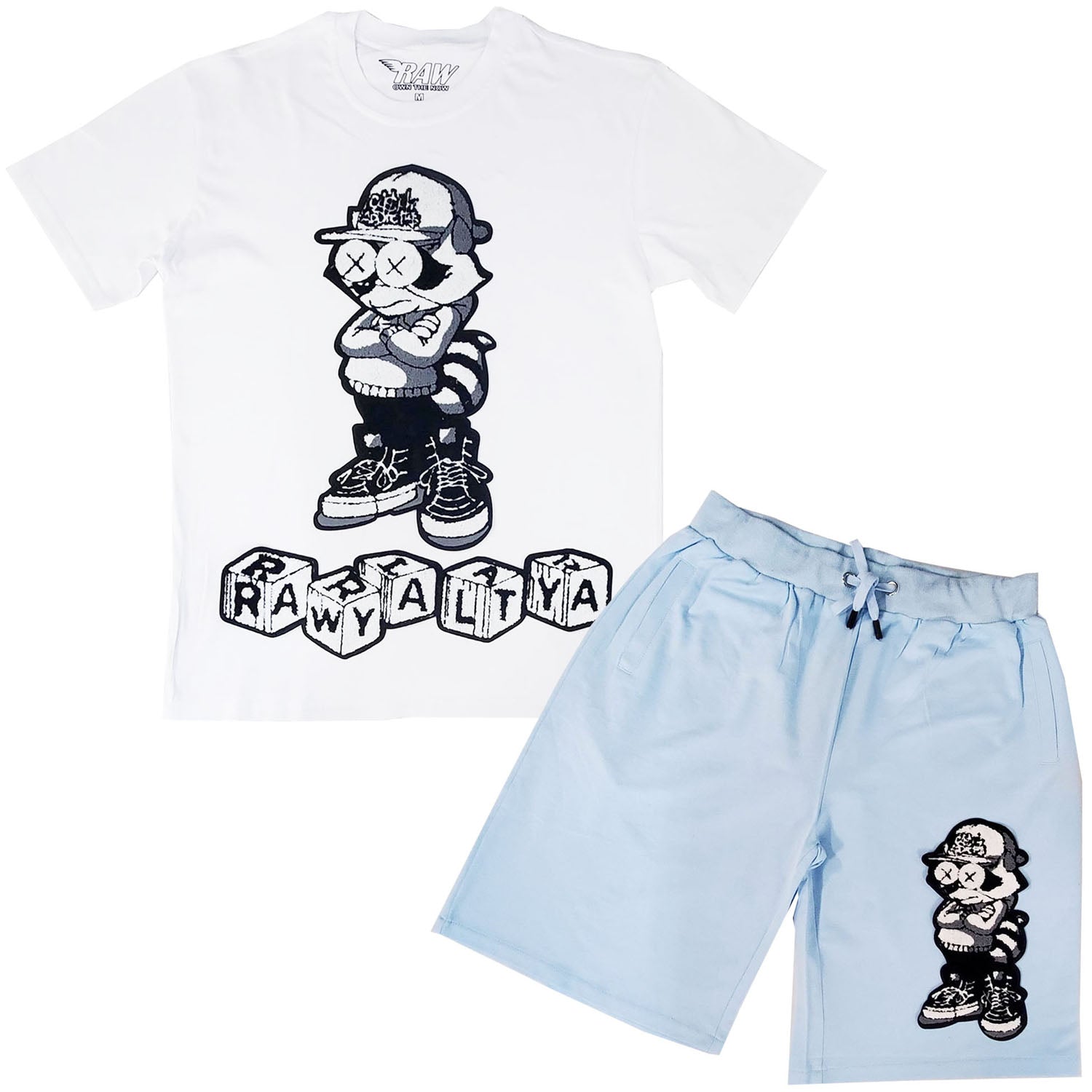 Men Cash Addicted Chenille Crew Neck T-Shirts and Cotton Shorts Set - Rawyalty Clothing