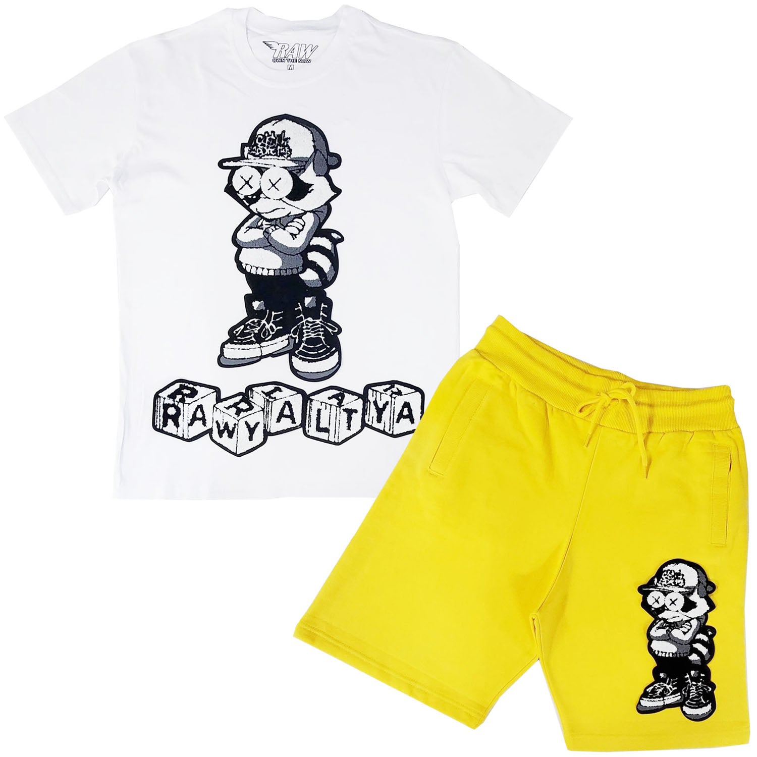 Men Cash Addicted Chenille Crew Neck T-Shirts and Cotton Shorts Set - Rawyalty Clothing