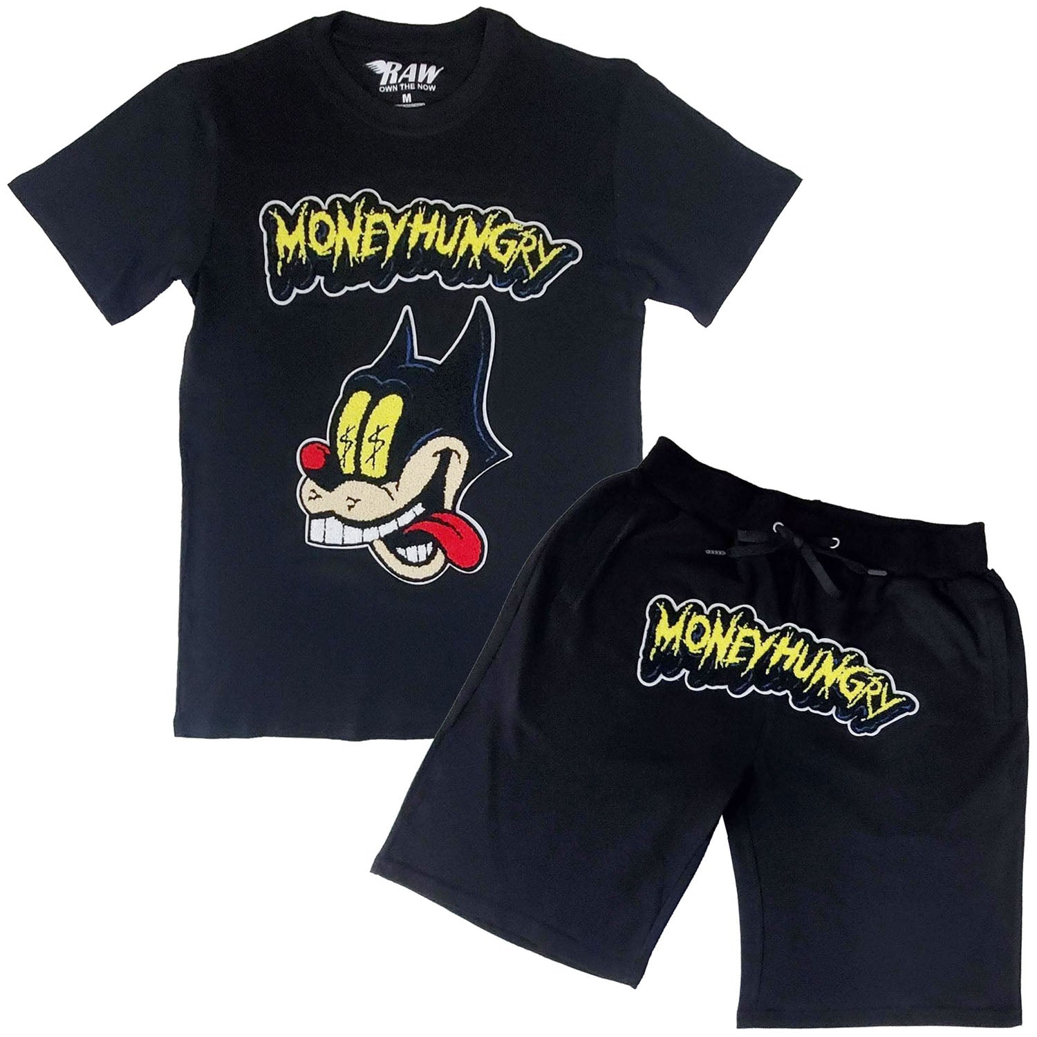 Men Cash Chenille Crew Neck T-Shirts and Cotton Shorts Set - Rawyalty Clothing