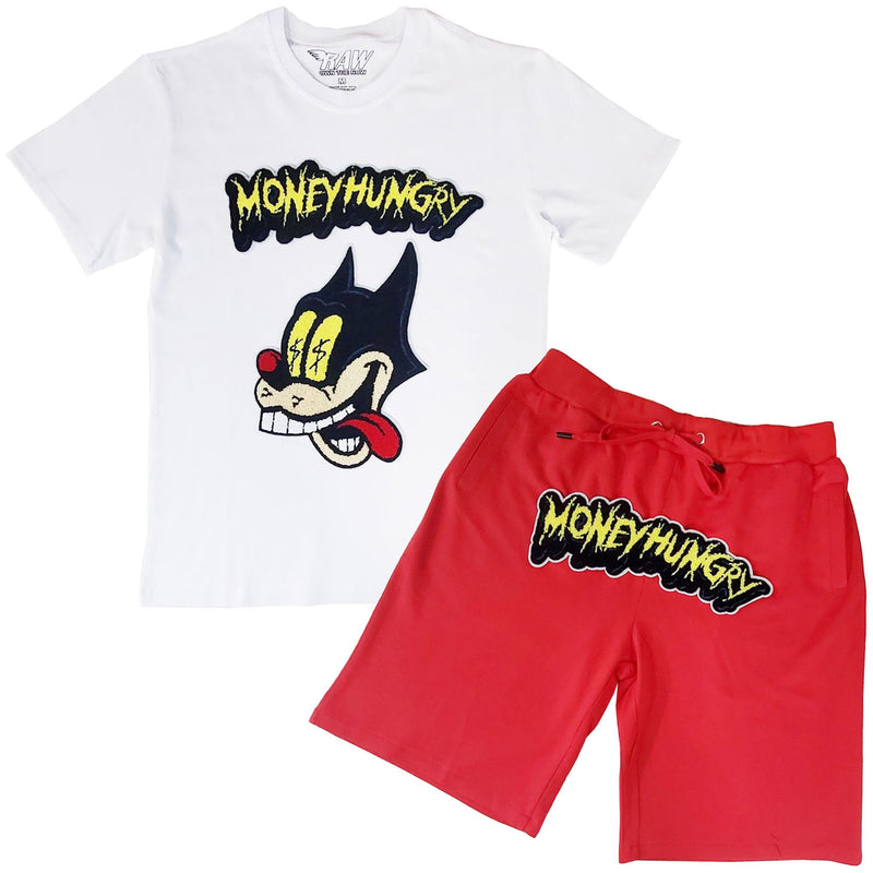 Men Cash Chenille Crew Neck T-Shirts and Cotton Shorts Set - Rawyalty Clothing