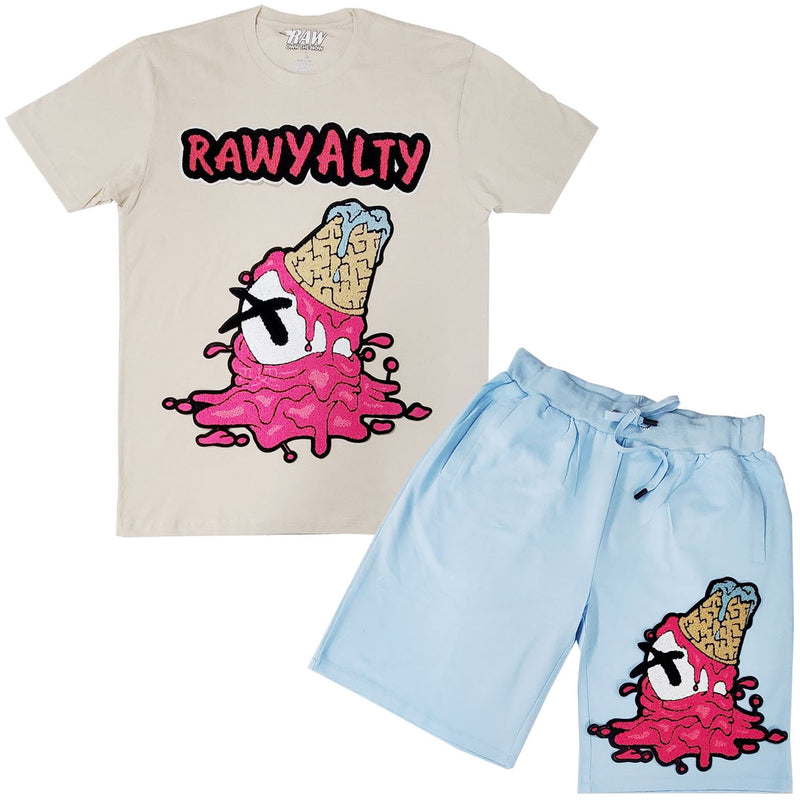 Men RAW Cone Chenille Crew Neck T-Shirts and Cotton Shorts Set - Rawyalty Clothing