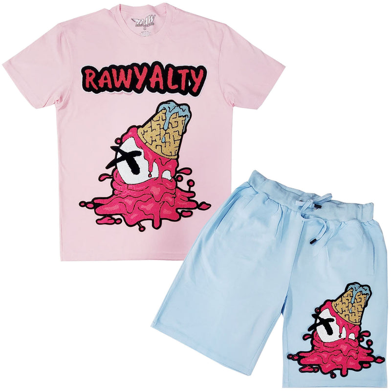 Men RAW Cone Chenille Crew Neck T-Shirts and Cotton Shorts Set - Rawyalty Clothing