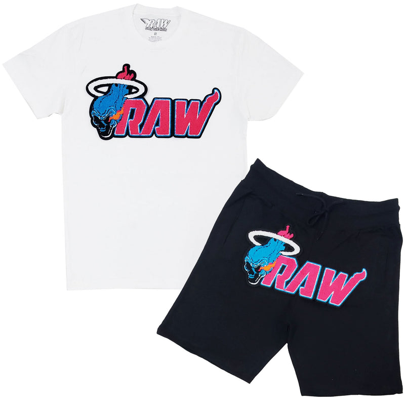 Men RAW Heat Chenille Crew Neck T-Shirts and Cotton Shorts Set - Rawyalty Clothing