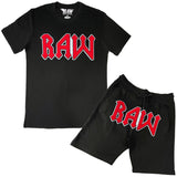 Men RAW Edition 3 Red Chenille Crew Neck T-Shirts and Cotton Shorts Set - Rawyalty Clothing