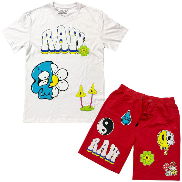 Men Smiley Drip Puff Print Crew Neck and Cotton Shorts Set - Rawyalty Clothing