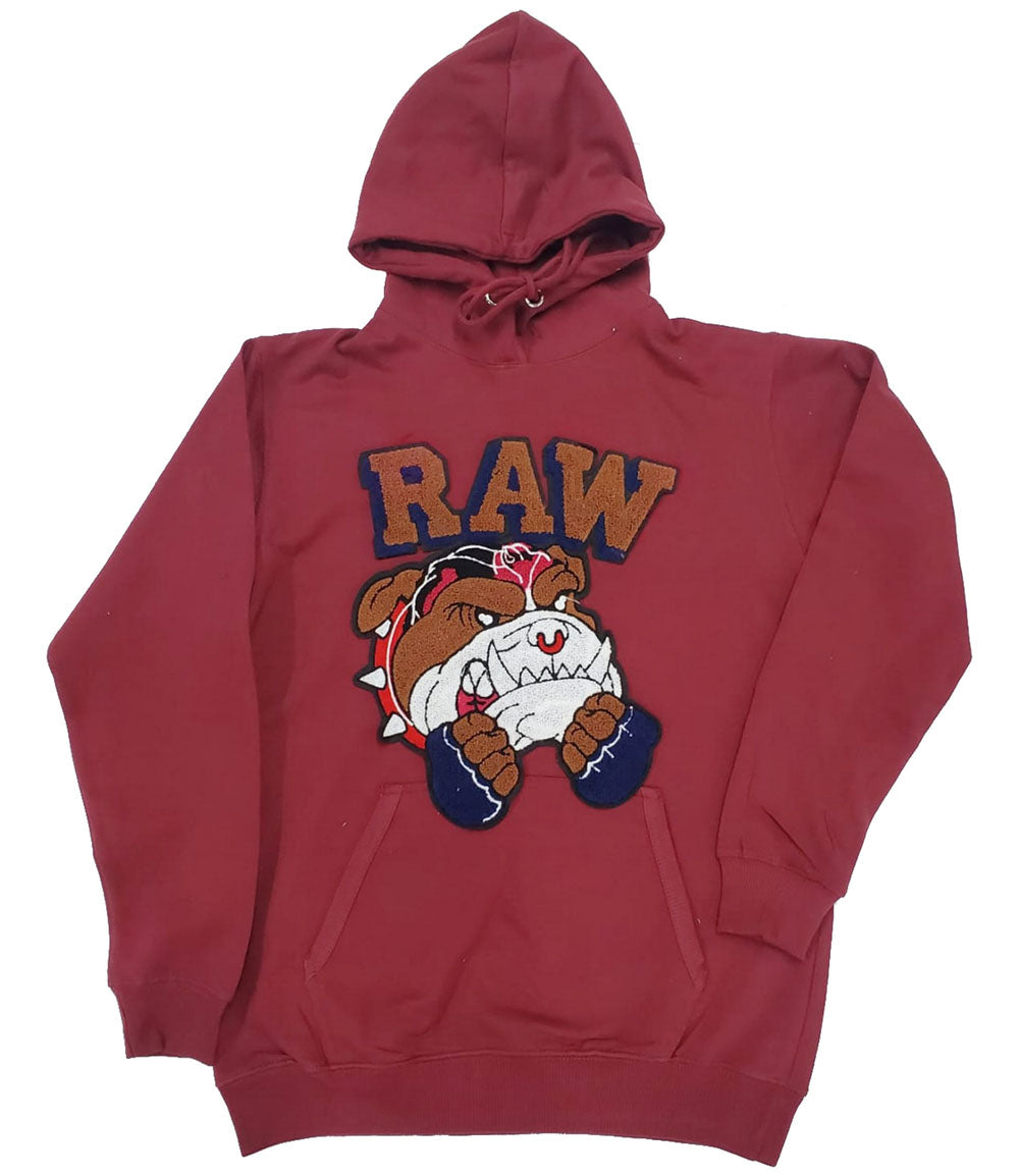 Men Bulldog Chenille Hoodie - Maroon - Rawyalty Clothing