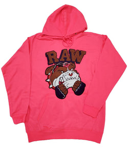 Men Bulldog Chenille Hoodie - Neon Pink - Rawyalty Clothing