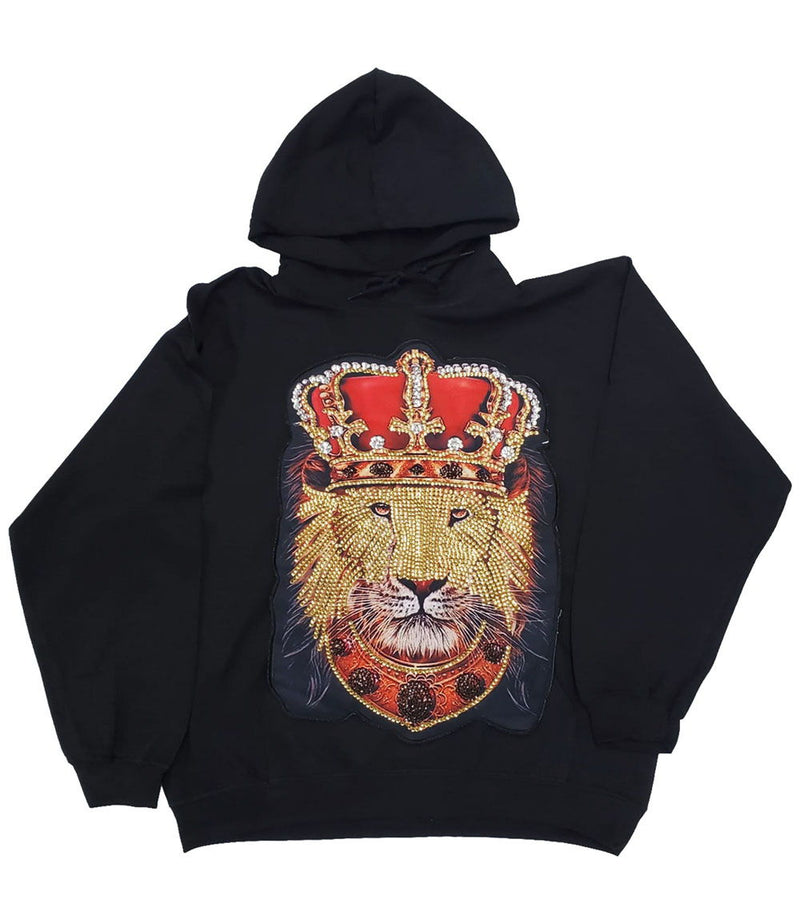 Men Lion Crown Hand Made Sequin Hoodie - Black - Rawyalty Clothing