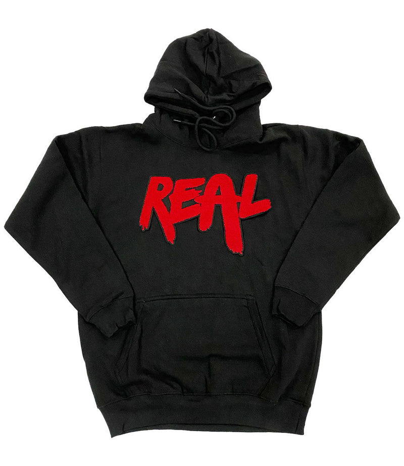 Men Real Red Chenille Hoodie - Black - Rawyalty Clothing