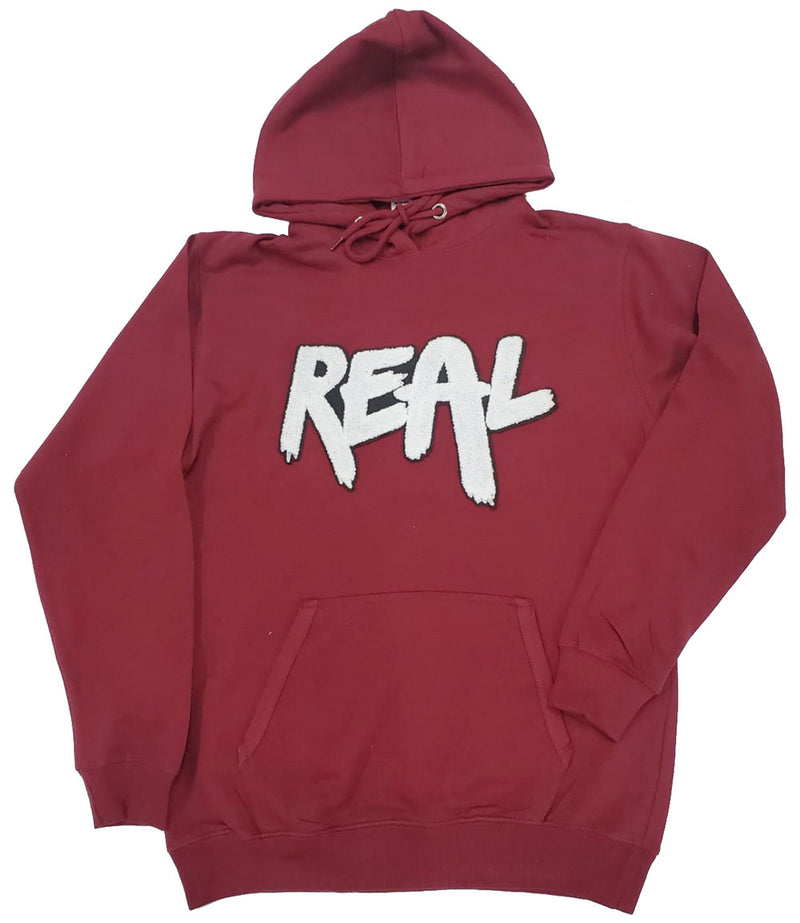 Men REAL White Chenille Hoodie - Maroon - Rawyalty Clothing