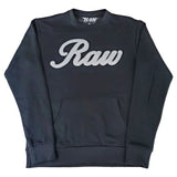 Men RAW Cursive Grey Chenille Long Sleeve Shirts - Rawyalty Clothing