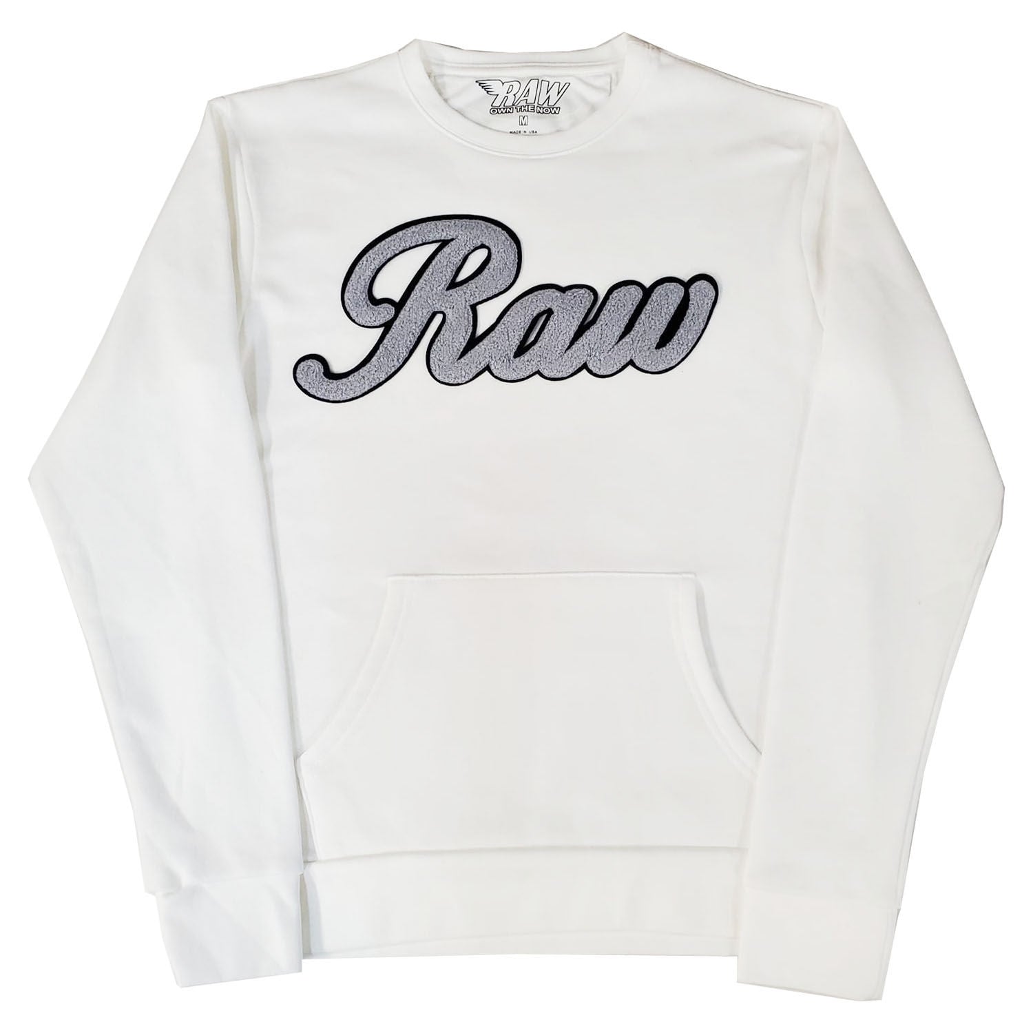 Men RAW Cursive Grey Chenille Long Sleeve Shirts - Rawyalty Clothing