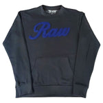 Men RAW Cursive Navy Chenille Long Sleeve Shirts - Rawyalty Clothing