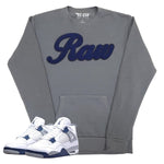 Men RAW Cursive Navy Chenille Long Sleeve Shirts - Rawyalty Clothing