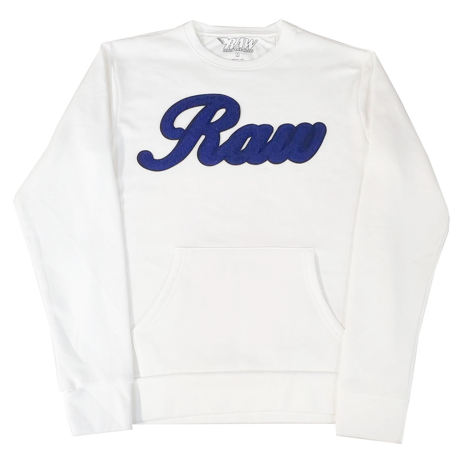 Men RAW Cursive Navy Chenille Long Sleeve Shirts - Rawyalty Clothing