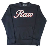 Men RAW Cursive White Chenille Long Sleeve Shirts - Rawyalty Clothing