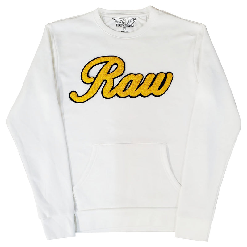 Men RAW Cursive Yellow Chenille Long Sleeve Shirts - Rawyalty Clothing