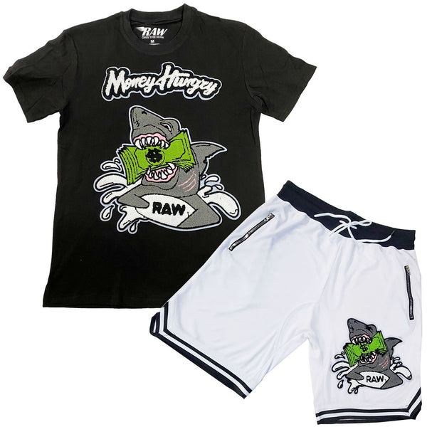 Men Money Hungry Chenille Crew Neck and Mesh Shorts Set - Rawyalty Clothing