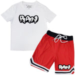 Kids RAW Drip White Chenille Crew Neck T-Shirts and Mesh Shorts Set - Rawyalty Clothing