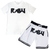 Men RAW Edition 1 Black Chenille Crew Neck T-Shirts and Mesh Shorts Set - Rawyalty Clothing