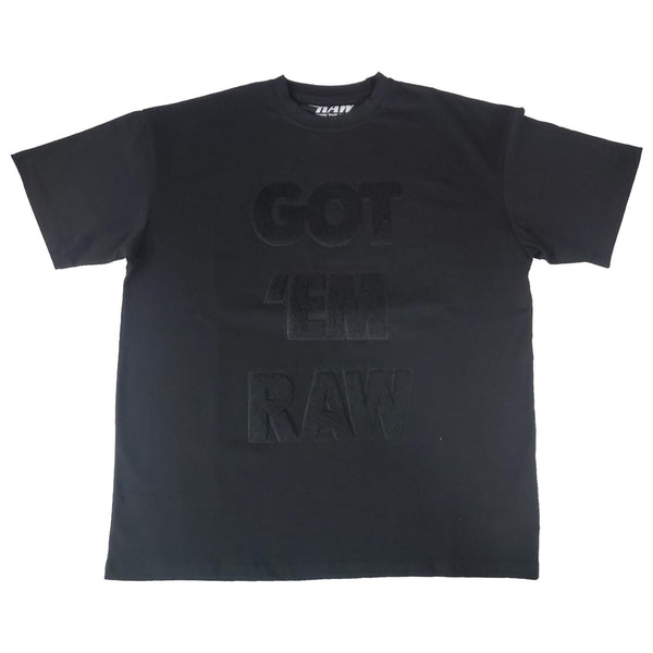 Men GOT "EM RAW Black Chenille Oversized Crew Neck T-Shirts - Rawyalty Clothing