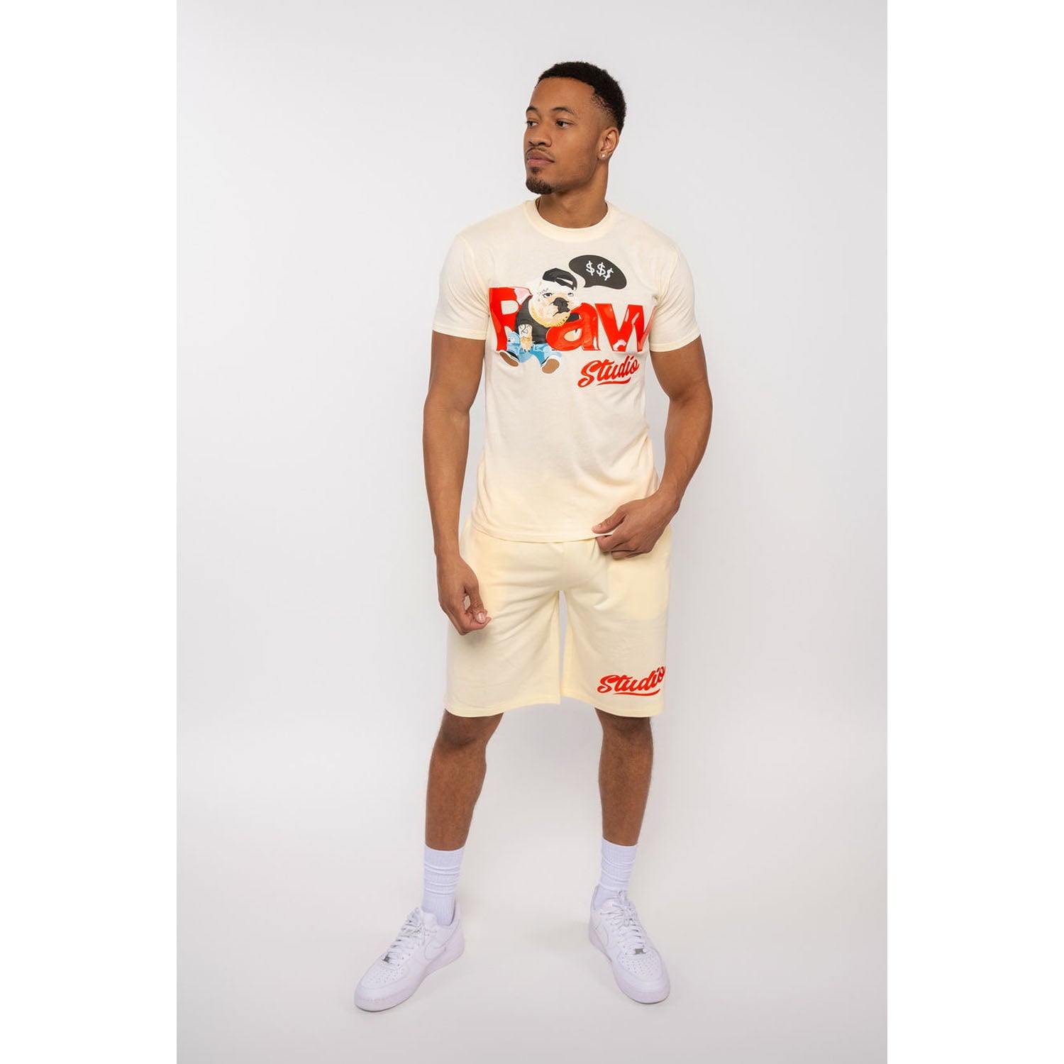 Men RAW Bulldog Silicone Crew Neck T-Shirts and Studio Silicone Cotton Shorts Set - Rawyalty Clothing